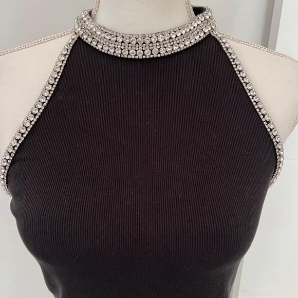 Generation Love Black Sleeveless Razor Back Rhinestone Trim Top NWT - Picture 3 of 8